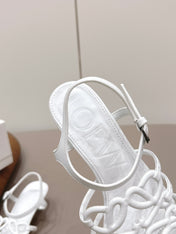 LOEWE 26S SQUARE TOE HEEL SANDALS 50MM IN WHITE CALFSKIN LOGO