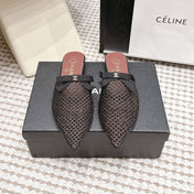 CHANEL 26S POINTED-TOE MULES IN BLACK MESH
