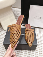 CHANEL 26S POINTED-TOE MULES IN CAMEL BROWN MESH