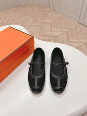 KICHU BALLET FLAT IN BLACK CROCHET KNIT AND CALFSKIN