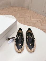 PRADA 26S MARY JANE ESPADRILLES SHOES IN BLACK CALFSKIN WITH LOGO