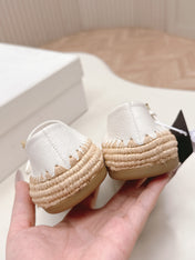 PRADA 26S MARY JANE ESPADRILLES SHOES IN WHITE CALFSKIN WITH LOGO