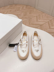 PRADA 26S MARY JANE ESPADRILLES SHOES IN WHITE CALFSKIN WITH LOGO