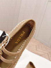 PRADA 26S MARY JANE ESPADRILLES SHOES IN BROWN SUEDE WITH LOGO