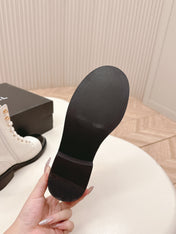 CHANEL ANKLE BOOTS 25S IN WHITE MIX BLACK LAMBSKIN WITH ZIPPER