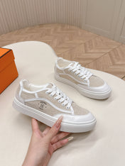 HM 25S SNEAKER LOW SPORTS IN BEIGE CANVAS MIX WHITE LAMBSKIN