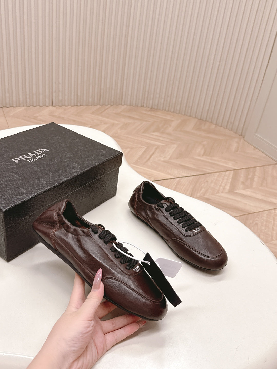 PRADA 26S MARY JANE SHOES IN DARK BROWN CALFSKIN