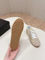 PRADA 26S LOW TOP SNEAKERS IN BEIGE NYLON AND SUEDE