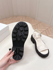 PRADA 26S SINGLE STRAP CHUNKY SOLE SANDALS IN WHITE CANVAS