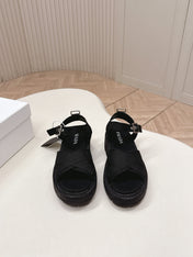 PRADA 26S CROSS STRAP CHUNKY SOLE SANDALS IN BLACK CANVAS