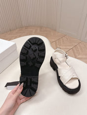PRADA 26S CROSS STRAP CHUNKY SOLE SANDALS IN WHITE CANVAS