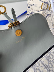 DIOR 25S MEDIUM SADDLE POUCH WITH CHAIN 21 IN GRAY DIOR OBLIQUE JACQUARD CANVAS