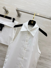 CHANEL 26S SLEEVELESS SHIRT COLLAR TOP STYLE 1197