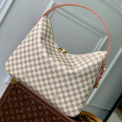 SLOUCHY PM 40 IN WHITE GREY CHECKERBOARD PATTERN DAMIER AZUR COATED CANVAS