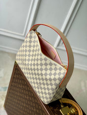SLOUCHY PM 33 IN WHITE GREY CHECKERBOARD PATTERN DAMIER AZUR COATED CANVAS