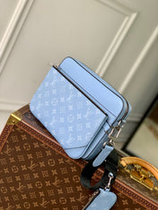 TRIO MESSENGER BAG 25 IN BLUE MONOGRAM COATED CANVAS AND CALFSKIN
