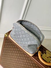 COSMETIC POUCH 27 IN GREY MONOGRAM DENIM GOLD HARDWARE