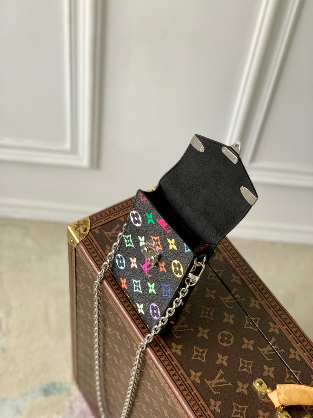 PHONE POUCH 17.5 IN BLACK MULTICOLORED MONOGRAM COATED CANVAS