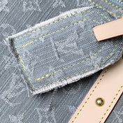 KEEPALL BANDOULIÈRE 45 IN GREY MONOGRAM DENIM LIGHT BROWN CALFSKIN