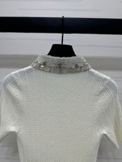 MIU 25S SHORT SLEEVE BEADED COLLAR SHIRT 264247