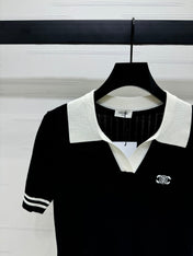 CELINE SHORT-SLEEVE KNIT TOP BLACK 274820