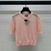 PRAD 25S HOLLOW KNIT SHORT SLEEVE TOP 264136
