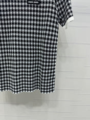 MIUMIU CREW NECK SHORT-SLEEVE PLAID KNIT TOP 274833