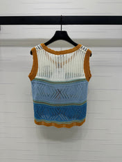 CHANEL EMBROIDERED LOGO OPEN-KNIT VEST 274868