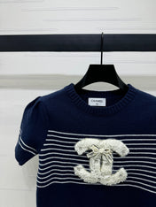 CHANEL SHORT-SLEEVE KNITTED PUFF-SLEEVE TOP 274951