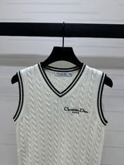 DIOR KNITTED V-NECK SLEEVELESS VEST WHITE 274923