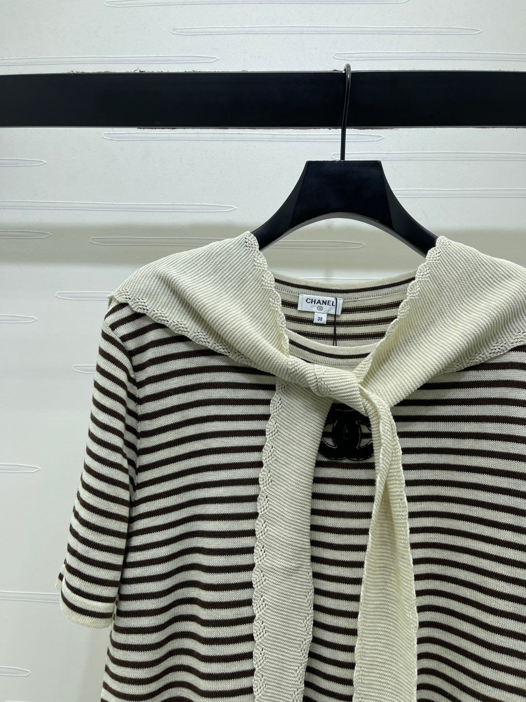 CHANEL 26S STRIPED KNIT TOP WITH SHOULDER TIE 1326