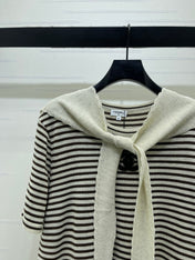 CHANEL 26S STRIPED KNIT TOP WITH SHOULDER TIE 1326