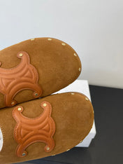 CELINE 26S FUR-LINED MULES IN BROWN SUEDE