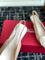ROGER VIVIER 25S VIVIER SLINGBACK 45MM IN BEIGE SILK EMBELLISHED CRYSTALS