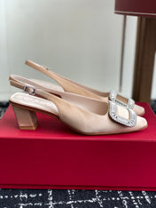 ROGER VIVIER 25S VIVIER SLINGBACK 45MM IN BEIGE SILK EMBELLISHED CRYSTALS