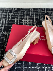 ROGER VIVIER 25S VIVIER SLINGBACK 45MM IN BEIGE SILK EMBELLISHED CRYSTALS