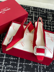 ROGER VIVIER 25S VIVIER SLINGBACK 45MM IN BRIGHT RED SILK EMBELLISHED CRYSTALS