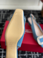 ROGER VIVIER 25S VIVIER SLINGBACK 45MM IN BLUE DENIM EMBELLISHED CRYSTALS