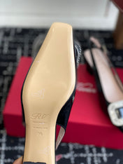 ROGER VIVIER 25S VIVIER SLINGBACK 45MM IN BLACK CALFSKIN EMBELLISHED CRYSTALS