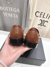 YSL 25S LOAFERS IN CHESTNUT BROWN LAMBSKIN WITH GOLD HARDWARE