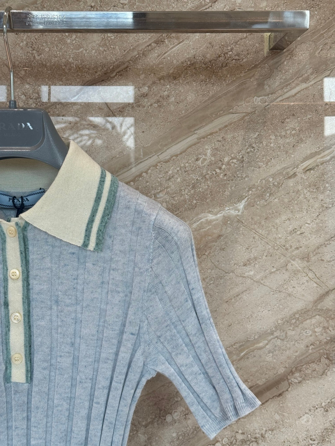 PRADA 26S SHORT-SLEEVED KNIT POLO SHIRT STYLE 873