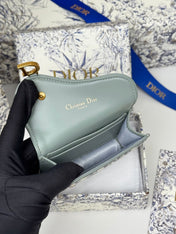 DIOR 25S SADDLE JASMINE GUSSET CARD HOLDER 10 IN GRAY OBLIQUE JACQUARD CANVAS