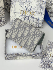 DIOR 25S SADDLE JASMINE GUSSET CARD HOLDER 10 IN GRAY OBLIQUE JACQUARD CANVAS