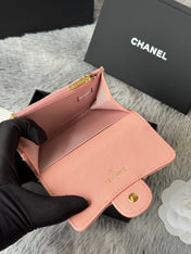 CHANEL 25S CLASSIC FLAP CARD HOLDER 11 IN PEACH PINK CAVIAR GOLD HARDWARE