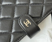 CHANEL 25S MULTI PURPOSE PASSPORT WALLET 15 IN BLACK LAMBSKIN SILVER HARDWARE