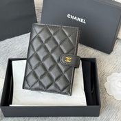 CHANEL 25S MULTI PURPOSE PASSPORT WALLET 15 IN BLACK CALFSKIN GOLD HARDWARE