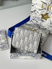 DIOR 25S 30 MONTAIGNE DAHLIA WALLET 11 IN GRAY DIOR OBLIQUE JACQUARD