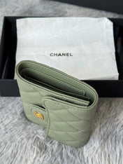 CHANEL 25S CF SMALL TRI FOLD WALLET 11 IN MOSS GREEN CAVIAR GOLD HARDWARE