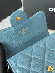 CHANEL 25S CF SMALL TRI FOLD WALLET 11 IN SLATE BLUE CAVIAR GOLD HARDWARE