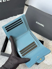 CHANEL 25S CF SMALL TRI FOLD WALLET 11 IN SLATE BLUE CAVIAR GOLD HARDWARE